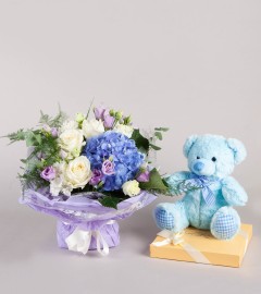 Blue Beauty with Teddy & Chocolates