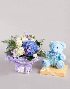 Blue Beauty with Teddy & Chocolates