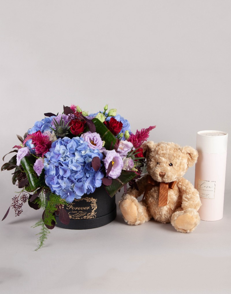 Blue Hatbox with Teddy & Diffuser