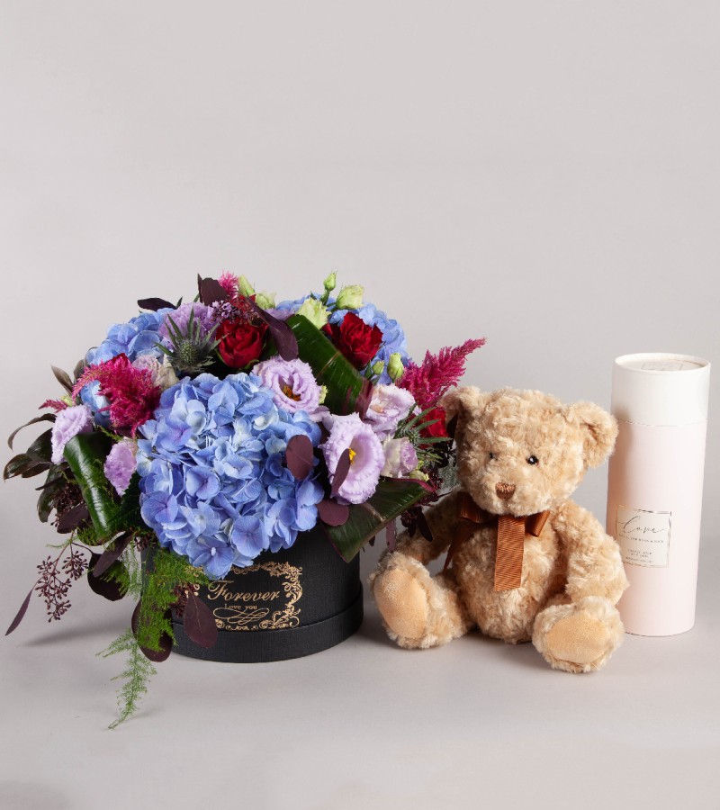 Blue Hatbox with Teddy & Diffuser