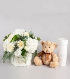 White Hatbox with Teddy & Diffuser