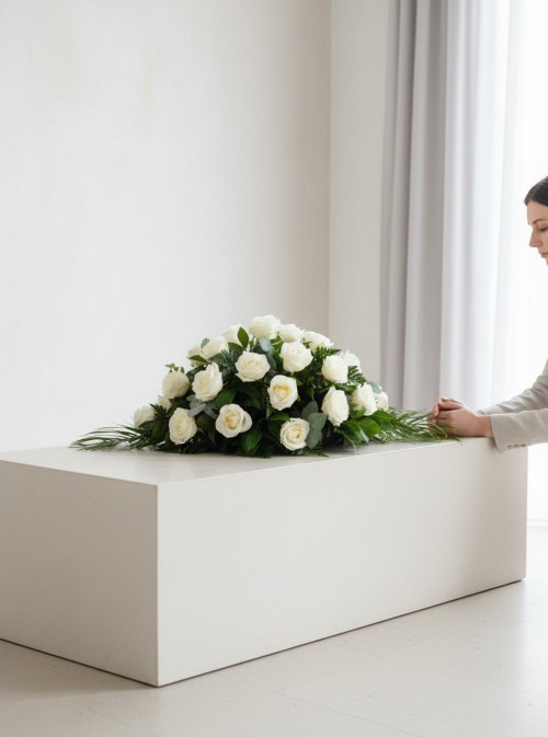 White Casket Spray